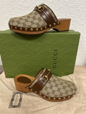 Gucci GG Quentin Supreme Canvas Horsebit Clogs in Brown - men’s 8 /womens 9.5